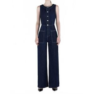 Etica Navy Denim Sleeveless Wide-Leg Jumpsuit Streetwear Wide Leg XL